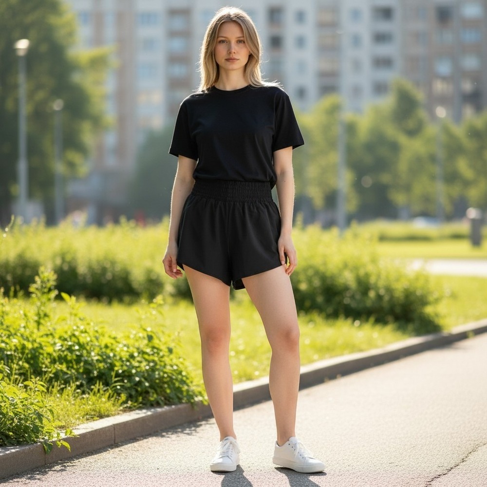 OFFLINE by Aerie Real Good Black Smocked High Waist Running Shorts Womens XS
